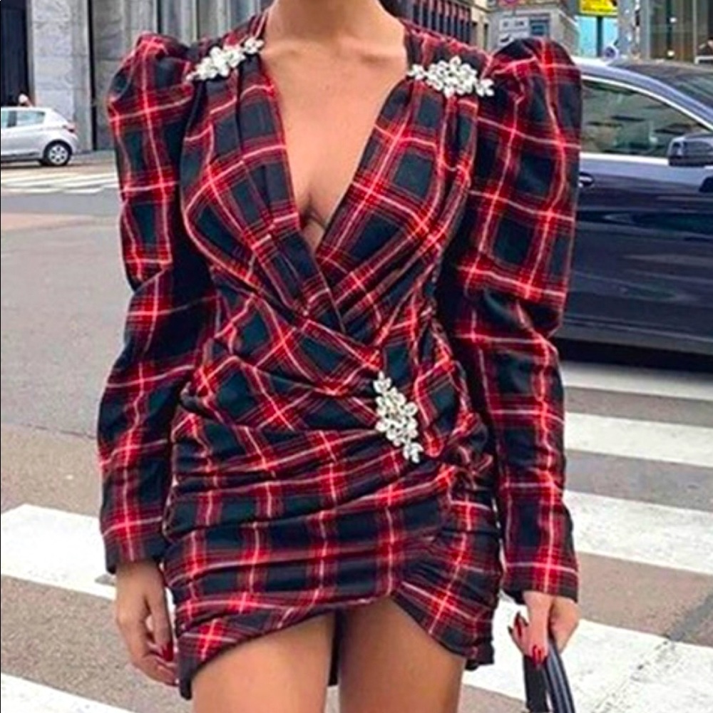 Plaid Red Black White Dress